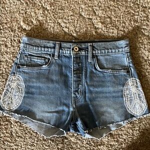 Levi's Blue and White Jean Shorts with Lace Detailing